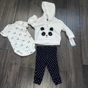 NWT 3 month carters 3 piece panda leggings, and hooded fleece sweater set